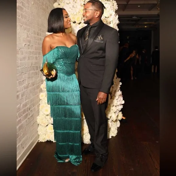 NEW - Elegant‎ Green Fringe Maxi Dress - Picture 5 of 8